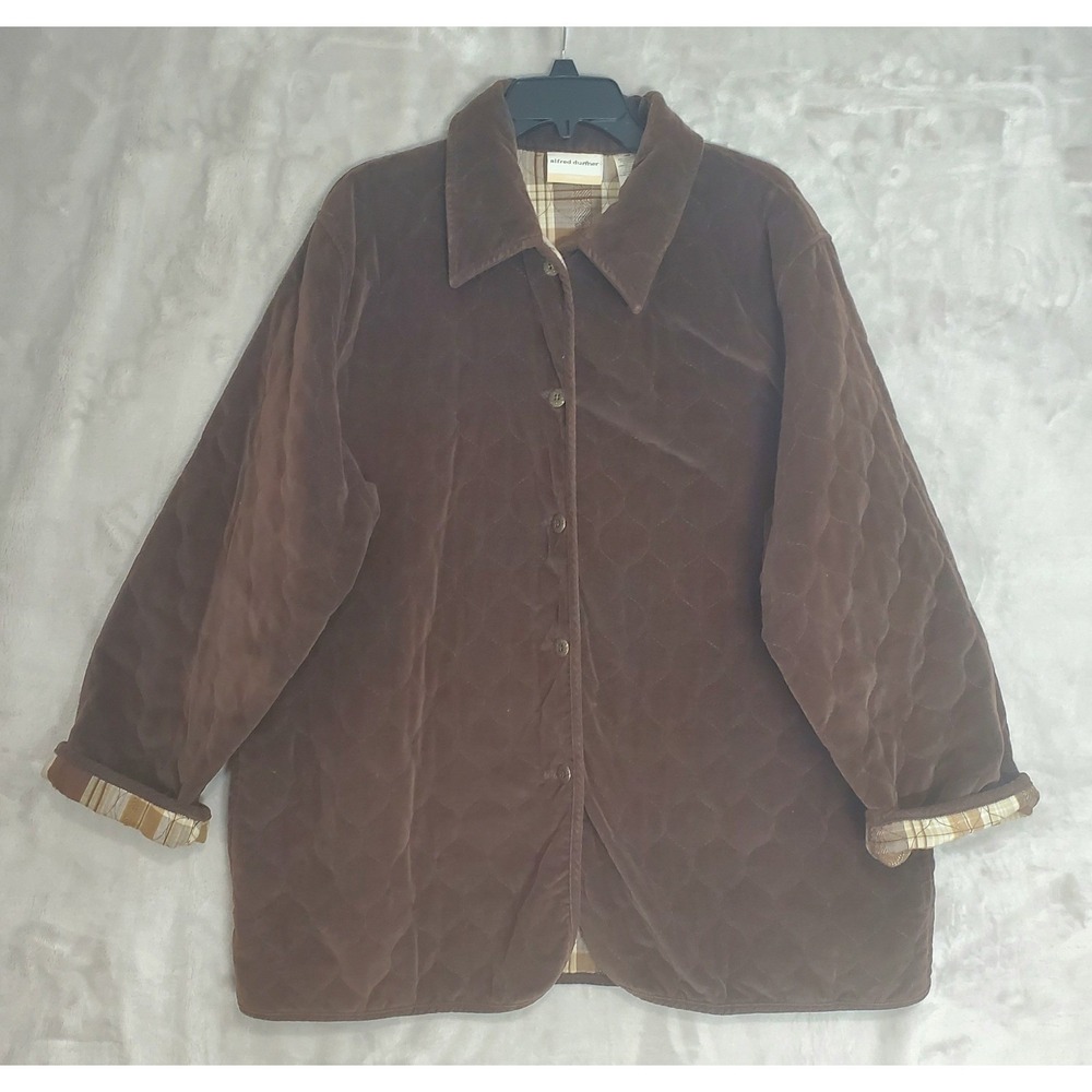 Alfred Dunner Jacket Size 18W Brown Quilted Lined Button Down Chore Coat EUC